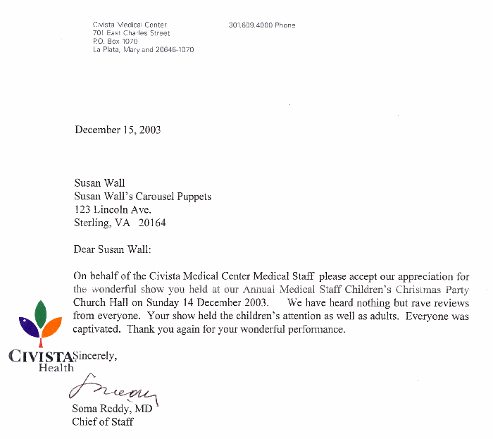 Letter from Civista Medical Center