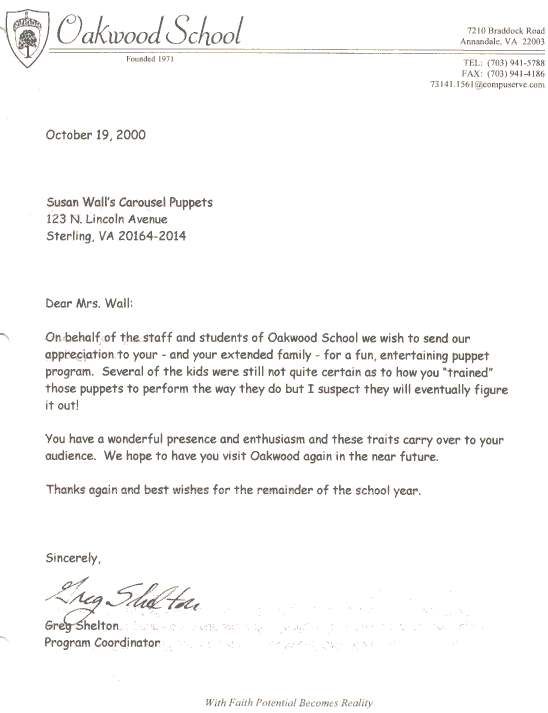 Letter from Oakwood School