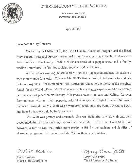 Letter from Title I Loudoun County