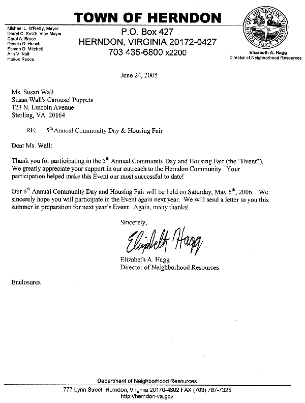 Letter from Town of Herndon Neighborhood Resource Center